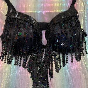 Sequin Embellished Black Bra